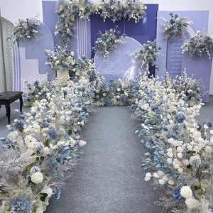 تخصيص المتربة الأزرق الرمادي خلفية العدائين الاصطناعي الحرير الزهور الصف الكرة مجموعة ، الزفاف الاصطناعي زهرة حمراء زهرة اصطناعية - Product Image 1