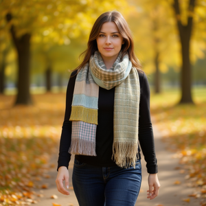 Small Checkered <b>Scarf</b> 30903 12 Pcs Pack With Fringe <b>For</b> <b>Women</b> - Product Image 2