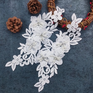 100% Polyester 3D Fleur Brodé Dentelle Applique Perlé Strass <span class=keywords><strong>Guipure</strong></span> Tissu Fait Populaire Chine <span class=keywords><strong>Robe</strong></span> Utilisation 7 Jours Livraison - Product Image 5