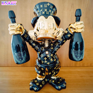 Scultura di Paperino Bianco con Sacca di Denaro, Decorazione per Bar e Negozi in Resina Elettroplaccata - Product Image 2