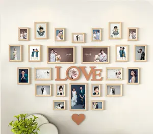 Cordão de parede foto em forma de coração, decoração de parede de personalidade criativa, moldura de pendurar na parede, moldura de colagem de fotos para família