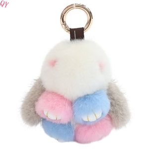 QQ Top Vente À La Mode Mignon Mini Lapin Porte-clés À La Main Véritable Fourrure De Vison Porte-clés Sac Pompon Sac - Product Image 1