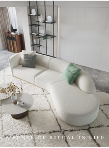 Juego de Sofás de Estilo Europeo Moderno, Diseño de Última Generación, Sofá Semicircular Tapizado en Tela de Peluche de Felpa Blanca para Sala de Estar - Product Image 2