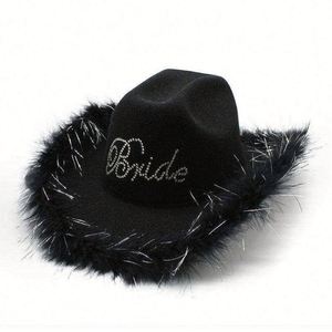 Wholesale in Stock Poly-Cotton Felt Cowboy Fedora <b>Hats</b> White <b>Wedding</b> Party Shiny Feather Edge Fishing Character Style - Product Image 3