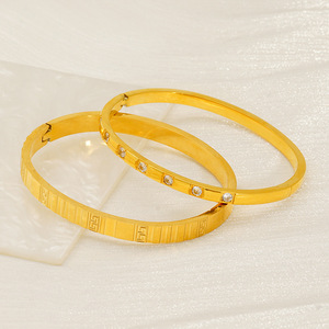 ZOGXIN Gold Plated Bracelet <b>Set</b> For Women Diamond Inlay Everyday Wear Jewelry Round Design Stainless Steel <b>Bangles</b> - Product Image 2