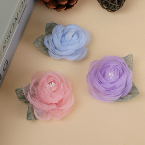 Flores 3D con Detalles de Malla y Hojas de 5.5cm, Tejidas a Mano, Accesorios para el Cabello, Decoraciones para Ropa - Product Image 3