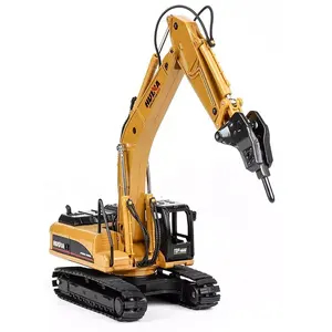 Huina 1711 Skala 1:50 Model Statis Die-Cast Mesin Bor Logam Pemecah Crawler Truk 1/50 Paduan Diecast Bor Excavator Mainan