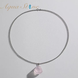Collier avec pendentif en quartz rose plaqué or pour femmes, certifié CE ASTM REACH - Product Image 1