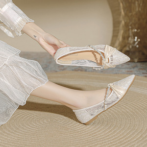 New Wholesale Fashion Low Heel Loafers Pearl Mesh Women <b>Pointed</b> <b>Toe</b> Pumps Elegant <b>Flat</b> Dress Ladies Shoes - Product Image 4