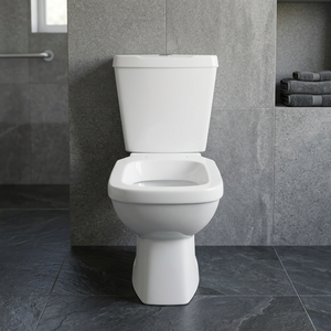 Ensemble WC en céramique deux pièces avec couvercle de siège, modèle carré à double chasse, raccords LLC inclus - Product Image 4