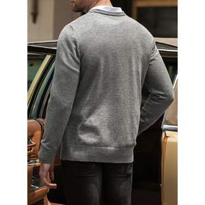2025 Men's Casual Slim <b>Fit</b> V Neck Argyle Pullover 100% Cotton Knit <b>Jumper</b> with Long Sleeve and Hood for Autumn Season - Product Image 5