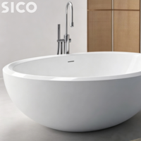 Baignoire autoportante SICO moderne et simple en céramique blanche, avec drain intégré, écologique, pour la maison et l'hôtel