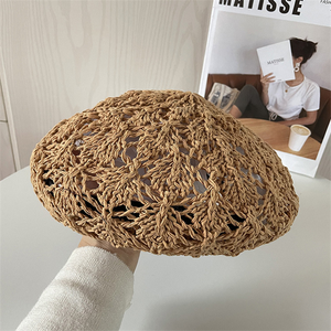 Boina de paja transpirable con patrones de malla calada <span class=keywords><strong>para</strong></span> mujer, gorros elegantes de verano, <span class=keywords><strong>Crochet</strong></span> <span class=keywords><strong>a</strong></span> mano, estilo Retro, SA8632 - Product Image 2