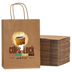 Biểu Tượng Tùy Chỉnh Cá Nhân Nhà Hàng Takeout Cà Phê Thực Phẩm Giao Hàng Takeaway Đen Trắng Nâu Kraft Giấy Mua Sắm Túi Với Xử Lý - Product Image 1