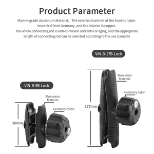 VINmounts Lockable 9cm Dual Socket Link Arm Heavy Duty Adjustable Aluminium Alloy Mount Compatible 1 Inch Ball Base RAM System - Product Image 3
