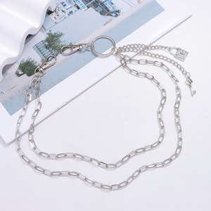 โซ่คาดเอวพร้อมจี้โลหะรูปวงแหวนคู่ สไตล์ฮิปฮอป สำหรับตกแต่งกางเกงยีนส์  เครื่องประดับสำหรับงานปาร์ตี้  ทำจากโลหะผสมสังกะสี สีขาว K - Product Image 3