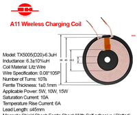 Bobine Qi A11 6.3uH personnalisable A6 A11 A12 A14 A15 A19 A21, bobine de charge sans fil TX 5W 10W 15W, bobine d'induction à charge rapide