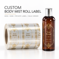 Étiquette de bouteille de brume corporelle OEM, film transparent, feuille d'or, autocollante, emballage cosmétique, étiquette en rouleau