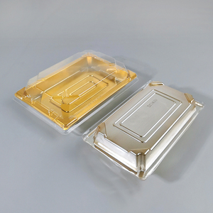 Offre spéciale d'usine Plateau à sushi doré en plastique jetable avec couvercle transparent anti-buée Récipient alimentaire togo imprimé personnalisé - Product Image 3