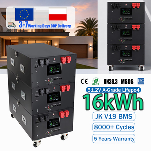 Batterie LiFePO4 empilable 51,2 V 314 Ah 16 kWh avec BMS JK V19 en option, roues, chauffage et système de stockage d'énergie solaire - Stock Pologne DDP - Product Image 1