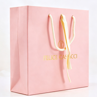 Sac fourre-tout en papier rose avec poignée, personnalisé avec logo, pour emballages cadeaux d'Halloween, cadeaux de Noël de luxe, vêtements
