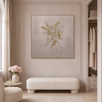 Peintures murales abstraites à motifs floraux dorés avec accents de paillettes, portrait de femme, ligne artistique, très vendues