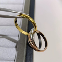 Cincin Kaca Tiga Warna Tiga Cincin Klasik Kajia, Cincin Polos untuk Jari Telunjuk, Gaya Ringan, Anti Luntur, Perhiasan Tangan Wanita yang Indah