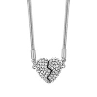 Collier Magnétique en Acier Inoxydable avec Pendentif Coeur en Cristal de Zircons