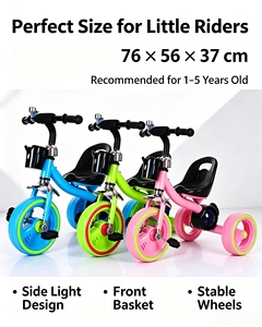 Tricycle pour enfants de 1 à 5 ans, vélo à pédales pour bébé, poussette pour enfant avec lumières, voiture à pousser en plastique pour bébé. - Product Image 4