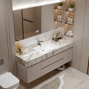 <strong>Light</strong> Luxury All-in-One <strong>Bathroom</strong> Vanity <strong>Cabinet</strong> <strong>with</strong> Smart <strong>Mirror</strong> Copper Drainer Seamless Rock Plate Ceramic Wall-Mounted - Product Image 1