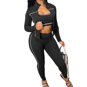定制标志秋季2026女式三件套慢跑者套装运动服套装背心夹克和打底裤瑜伽运动服女式套装 - Product Image 1