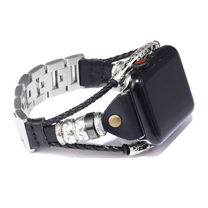 Bracelet Apple Watch en cuir véritable et maille, 20 mm, pour Apple Watch S8, marron, 38 mm, 40 mm, 42 mm, 44 mm, design de luxe - Product Image 5