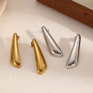 Minimalist Teardrop <b>Stud</b> <b>Earrings</b> Geometric Polished 18k Gold And <b>Silver</b> For Women Fashion Jewelry - Product Image 1