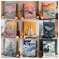Kit de Peinture Perle DIY Coucher de Soleil Rose Océan Tourbillon Nuage Perle Cœur Météore Toile Acrylique Encadrée Art Mural Cadeau Artisanat