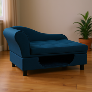 Lit surélevé pour chien bleu marine avec espace de rangement et coussin moelleux pour animaux de petite à moyenne taille - Product Image 2