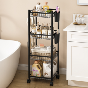 Organizzatore da Bagno a 3/4 Ripiani <span class=keywords><strong>con</strong></span> <span class=keywords><strong>Ruote</strong></span> per Cucina, Bagno, Trucchi, Artigianato, Lavanderia e Spazi Stretti - Product Image 2