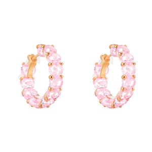 PVD Gold Plated Hoop <b>Earrings</b> With Pink <b>Crystal</b> Beads 316L Stainless Steel Sustainable Resistant Fashion Jewelry - Product Image 2
