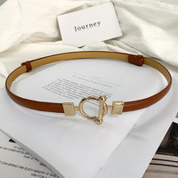 Ceinture fine et polyvalente en cuir pour femme avec boucle élastique dorée en métal – Accessoire de mode pour robe