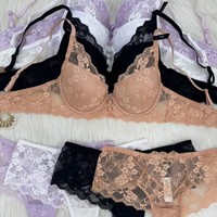 Lingerie renda gaya Amerika Eropa, terinspirasi Prancis, murni, menggoda, seksi, bra kawat, push-up, anti-kendur, half cup, model back.