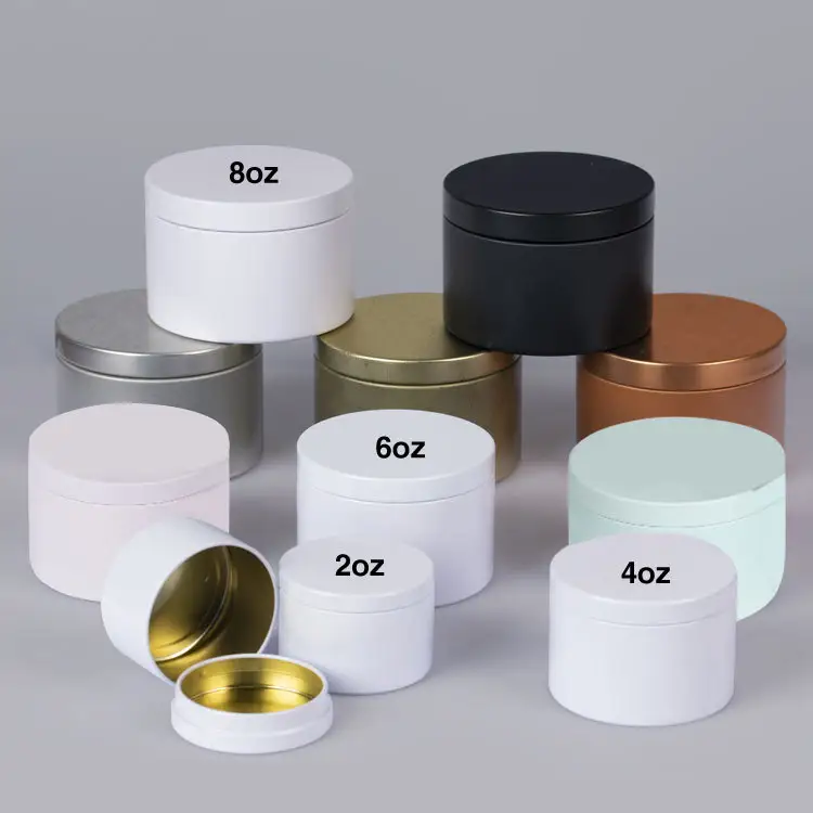 Bán buôn 2oz 4oz 6oz 8oz rỗng vòng Rose Gold Matte trắng đen liền mạch kim loại container/Jar/có thể nến tins