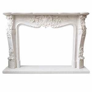 Cheminée traditionnelle en marbre avec décorations sculptées, en pierre blanche, foyer intérieur à bois pour salle à manger - Product Image 2