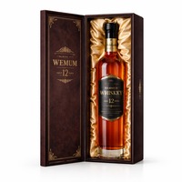 Caja Rígida para Vino con Textura de Cuero de Lujo, Estampado en Caliente con Lámina Dorada, Caja de Regalo para una Sola Botella de Whisky con Forro de Satén