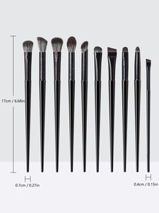 10pcs <b>Eye</b> Makeup Brush Set Nylon Flat Eyeshadow Eyeliner Nose Contour Detail Blending Portable Cosmetic Brush Kit - Product Image 2