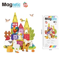 Jouets éducatifs sensoriels STEM pour enfants en bas âge, garçons et filles : blocs de construction magnétiques DIY Mini Ferme, tuiles magnétiques de 3,75 cm, boîte en métal