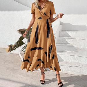 <span class=keywords><strong>Maxi</strong></span> abito da donna con stampa estiva bohémien Casual Boho floreale con scollo a V manica corta con motivo a volant abiti lunghi da spiaggia - Product Image 3