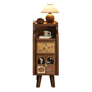 Small solid wood bedside table with vintage style, suitable for home use in bedrooms. Narrow side table with narrow <b>gaps</b> - Product Image 5
