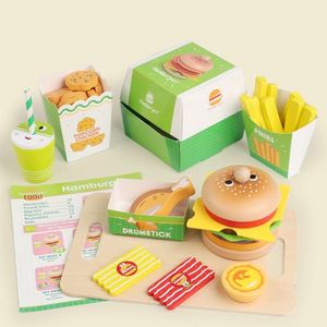 Ensemble de nourriture en bois pour enfants : kits de jeu de simulation de hamburgers, frites et sandwichs pour tout-petits - Product Image 6