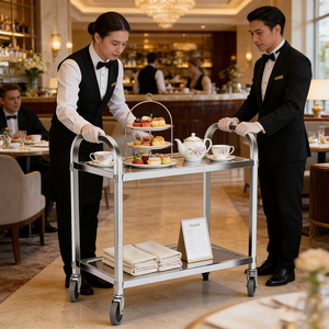 Chariots de service de restauration, chariots de cuisine en acier inoxydable de taille moyenne, chariot de service d'hôtel - Product Image 1