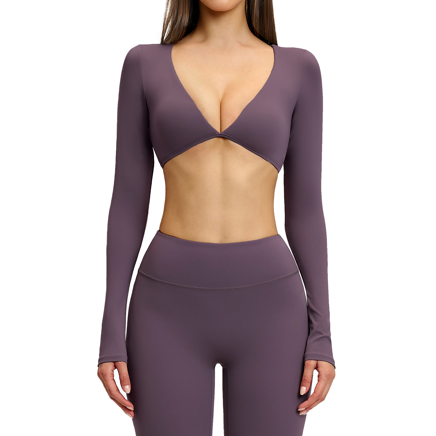 New Casual Women's T-shirt V-neck Long-sleeved Fashionable Yoga Top Sports Top for Outdoor Fitness and Running