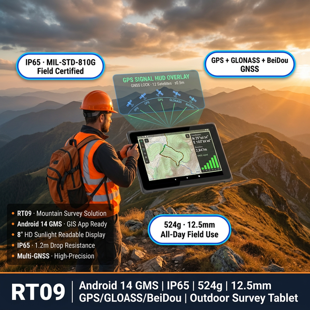 Valano RT09 Industrial 8-Inch MTK Android 14 Rugged Tablet 524g IP67 Lightweight Surveying Field Computer